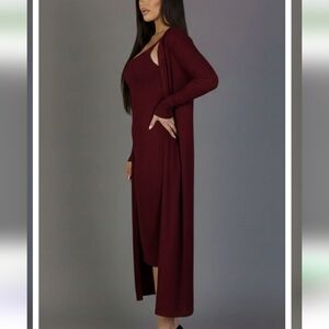 Ribbed Cardigan & Cami Midi Bodycon Dress (CAPELLA)